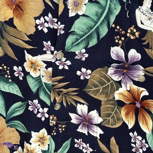 Izod Y2K men’s size XL blue tropical print button front short sleeve shirt - Picture 2 of 6